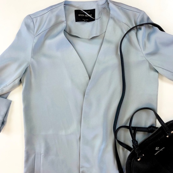 River Island Long Open Front Gray Silver Duster - Picture 3 of 14